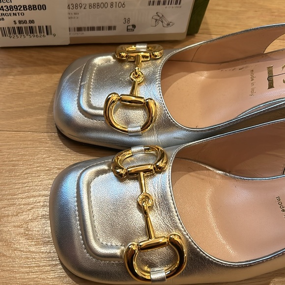 Gucci sling back Argento horse bit silver pump. 38. - Picture 5 of 7